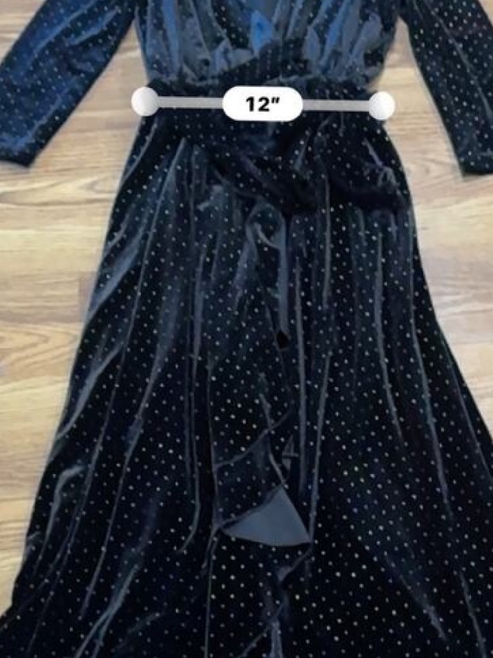 retro fat puff shoulder, black velvet, studded ruffled wrap dress - Picture 9 of 9